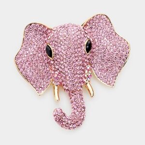 Pink Gold Elephant Rhinestone Crystal Statement Brooch Pin 3" Bling Accessories
